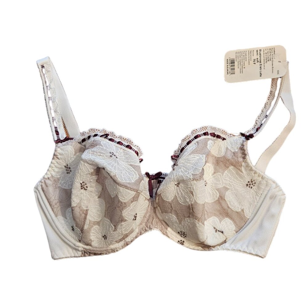 NWT Konrad Bra Cream with Brown Ribbon & Flowers 34DD